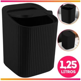 OFERTA Lixeira De Cozinha Escritório Banheiro 1,25L Tampa Design Moderno Preta Usual