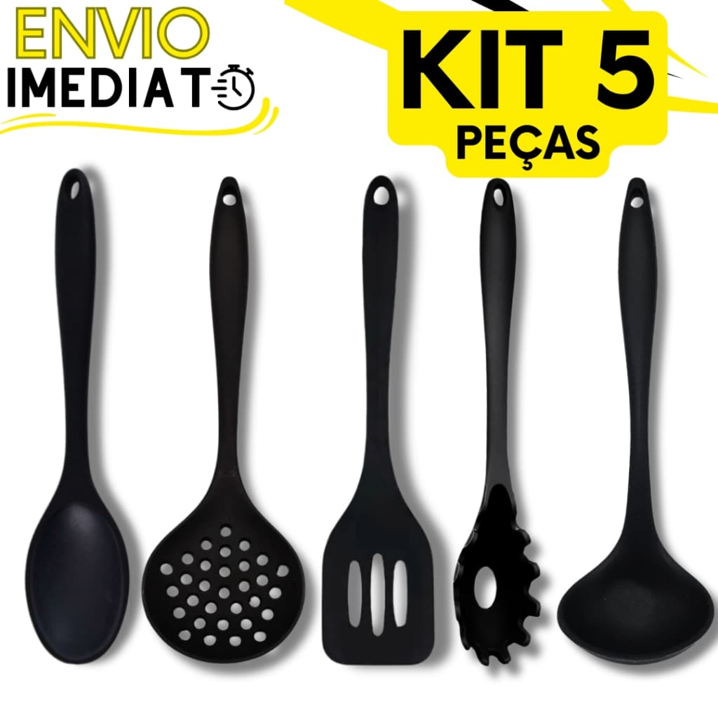 KIT 1/5 Unid Utensílios de Cozinha Silicone Super Resistente Colher Concha Escumadeira Espátula Pegador de Massa
