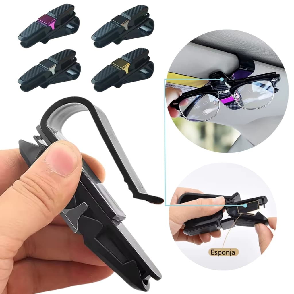 Suporte Óculos Carro Clipe Veicular Porta-Cartões Prático Organizador Veícular Gancho Multifuncional
