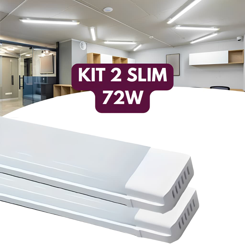 Kit 2 Luminária Tubular Led Slim 72w 120cm 6500k Branco Frio Bivolt 110v/220v