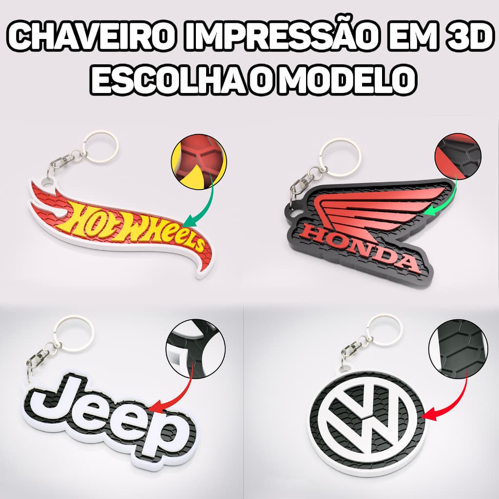 Chaveiro feito em Impressão 3D Escolha o seu