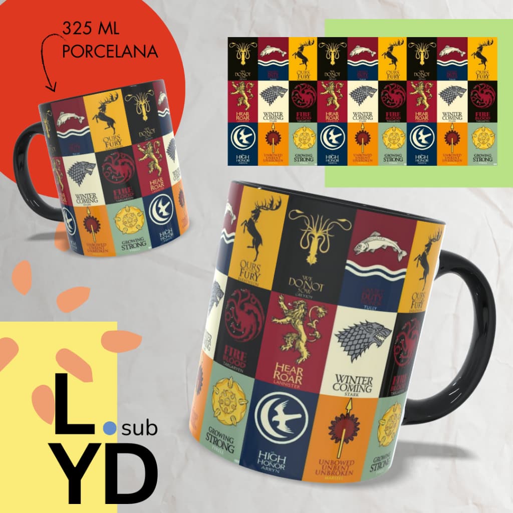Caneca Personalizada Game Of Thrones Alça e Interior Preto Porcelana Xícara GOT Personalizada