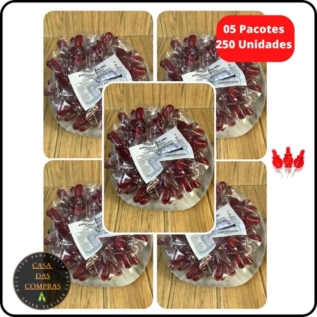 Pirulito Chupeta Vermelho Kit Com 250 Unidades (05 Pacotes)