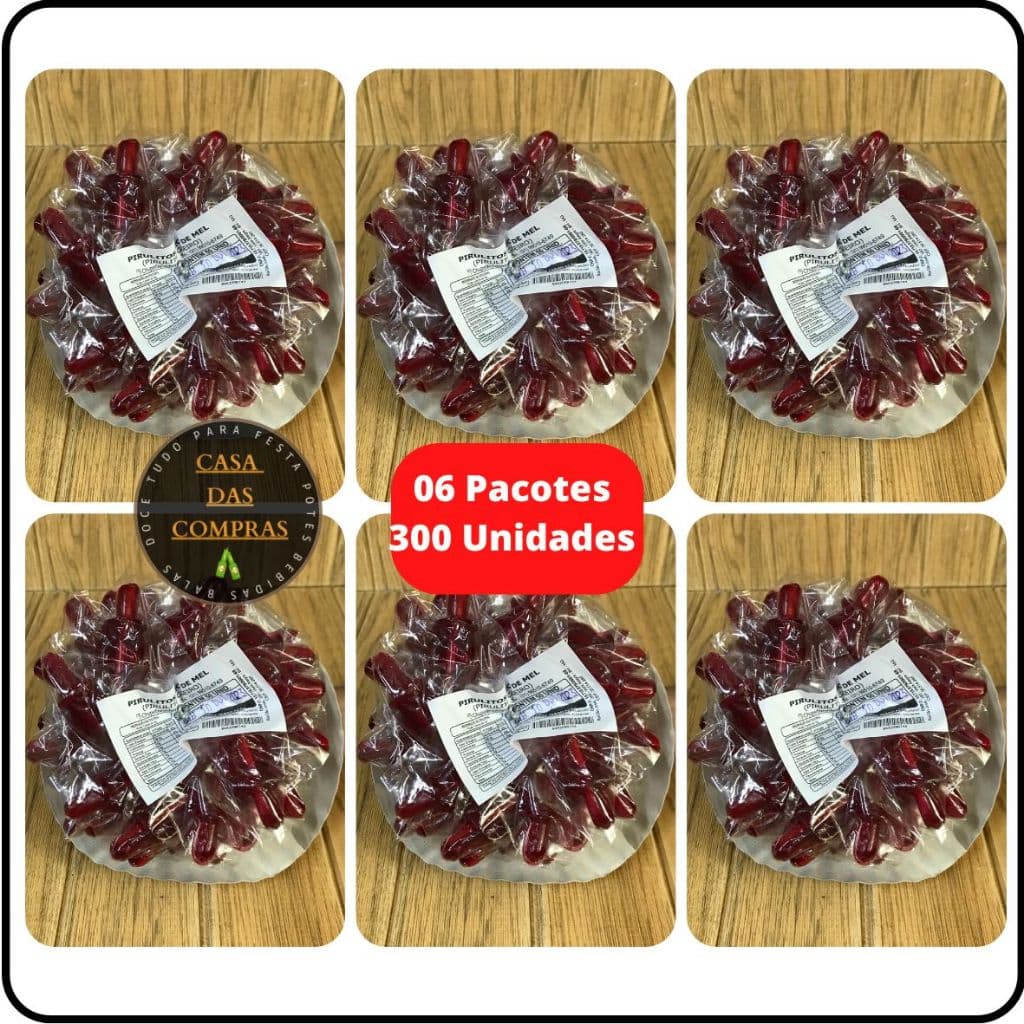 Pirulito Chupeta Vermelho Kit Com 300 Unidades (06 Pacotes)