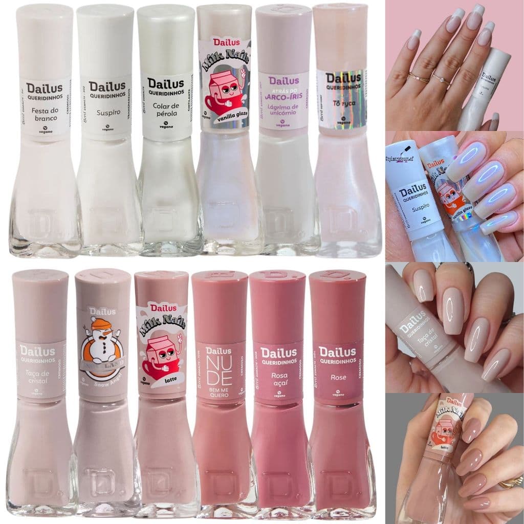 Kit 12 Esmaltes Dailus Tons Brancos Nude Rosado Perolado Kit Manicure Atacado