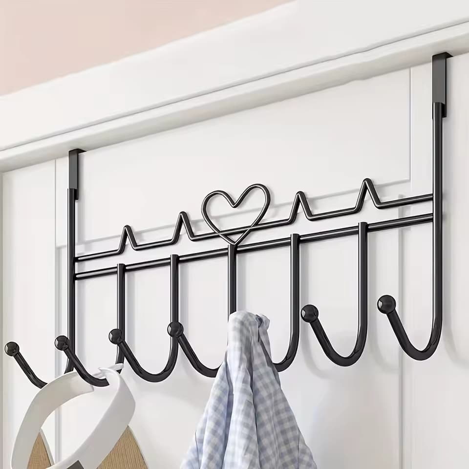 Organizador de Porta 7 Ganchos em Metal Sem Furo Cabide Multiuso Preto Branco Kit 1 ou 2