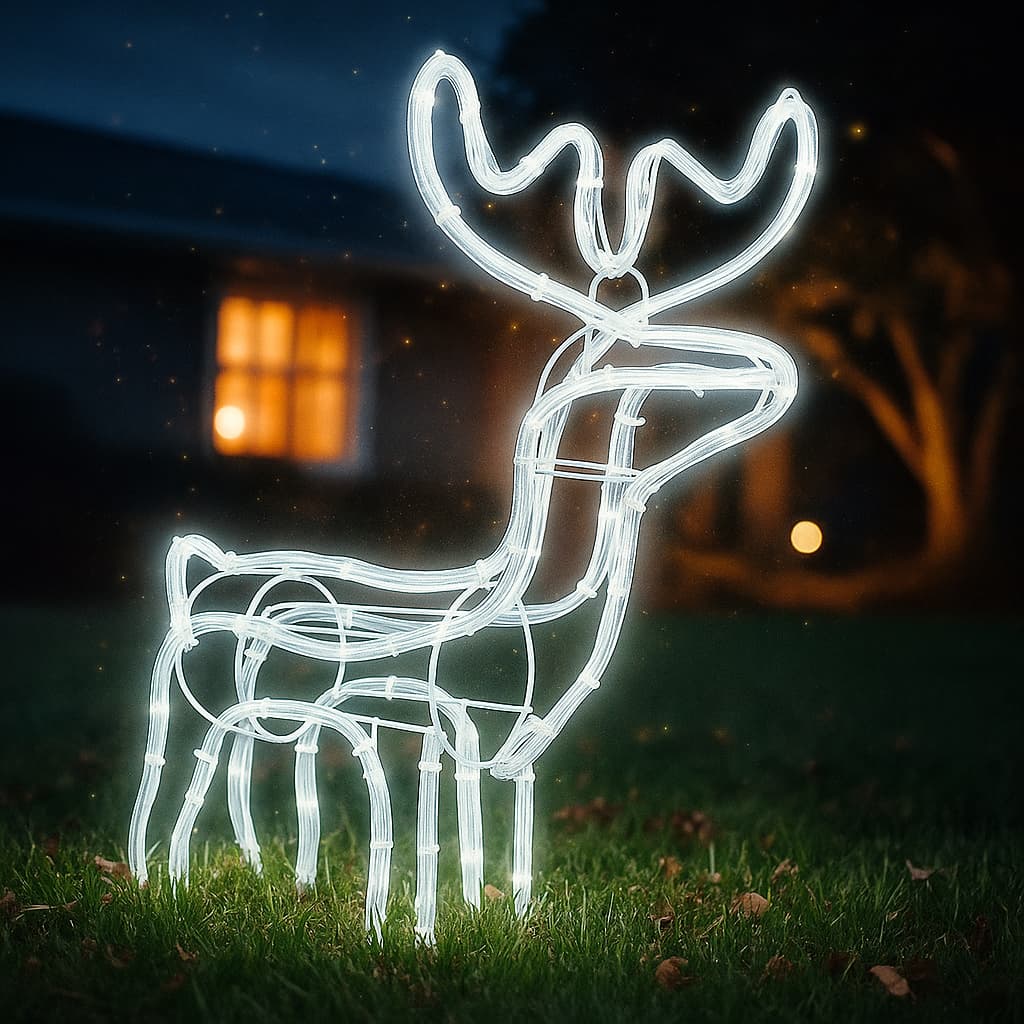 Rena De Natal Luminosa LED Branca Fria 45cm Decoração Enfeite Jardim Casa Natalina Aramada 220v