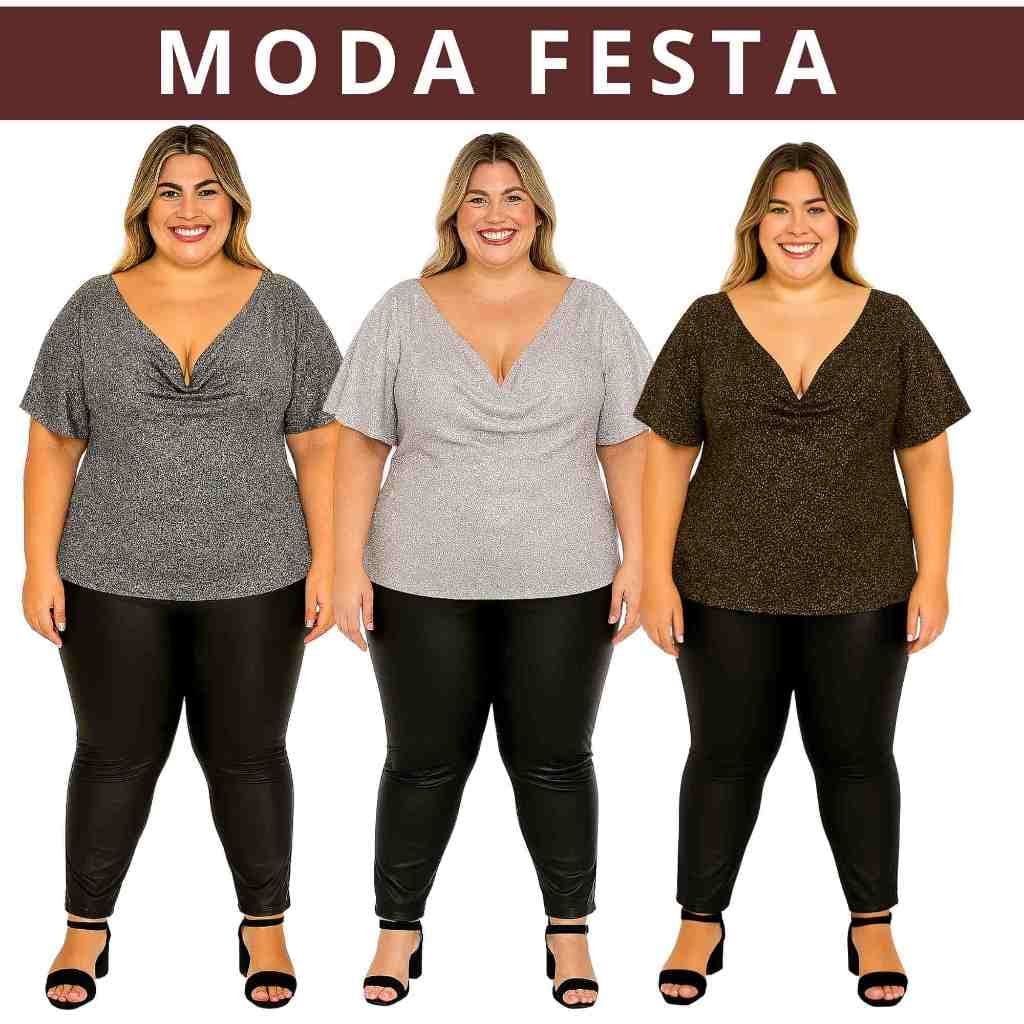 Blusa Blusinha Feminina Plus Size Brilho Prateada Dourada Metalizada Noite Festa Envio Imediato G GG G1 G2 G3 G4