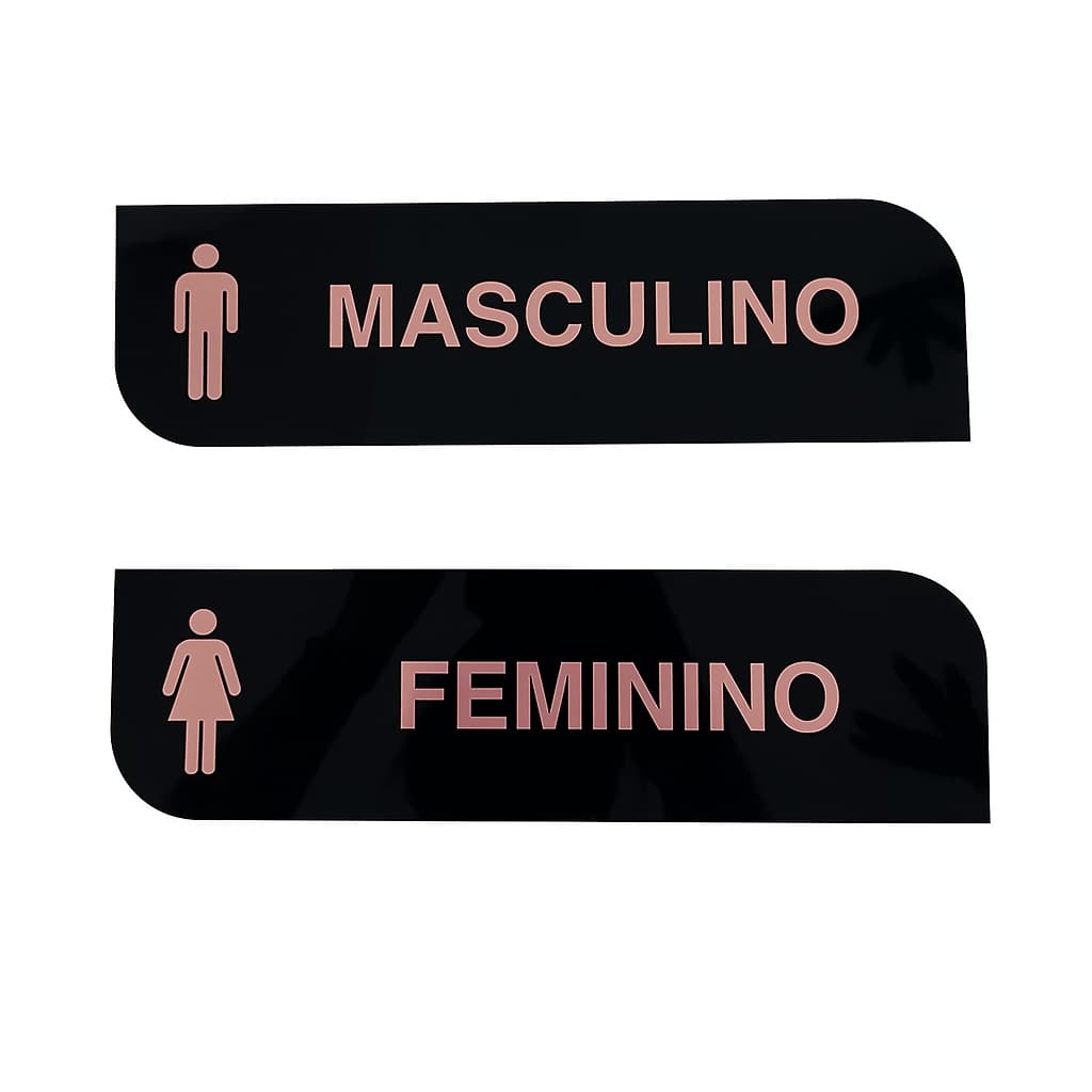 Kit 2 Placas Banheiro Acrílico Preto Dourado Prata Masculino Feminino OFERTA