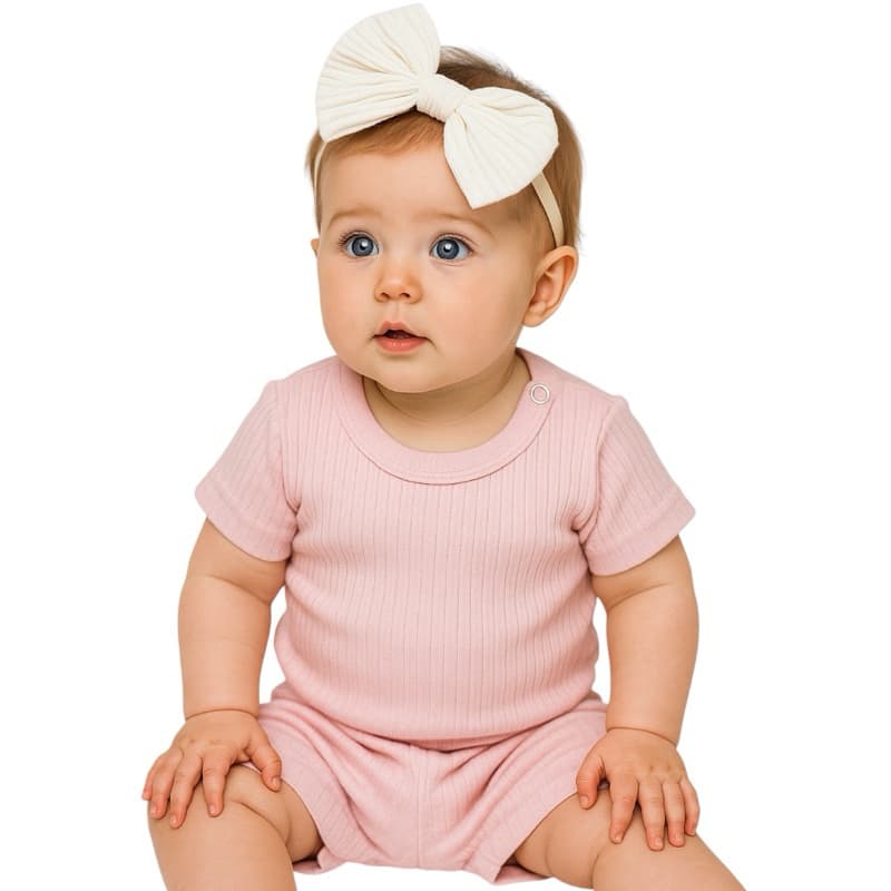 Kit Conjunto Bebê Verão 2 Peças Menina Body e Short Malha Canelada Algodão Infantil Primavera