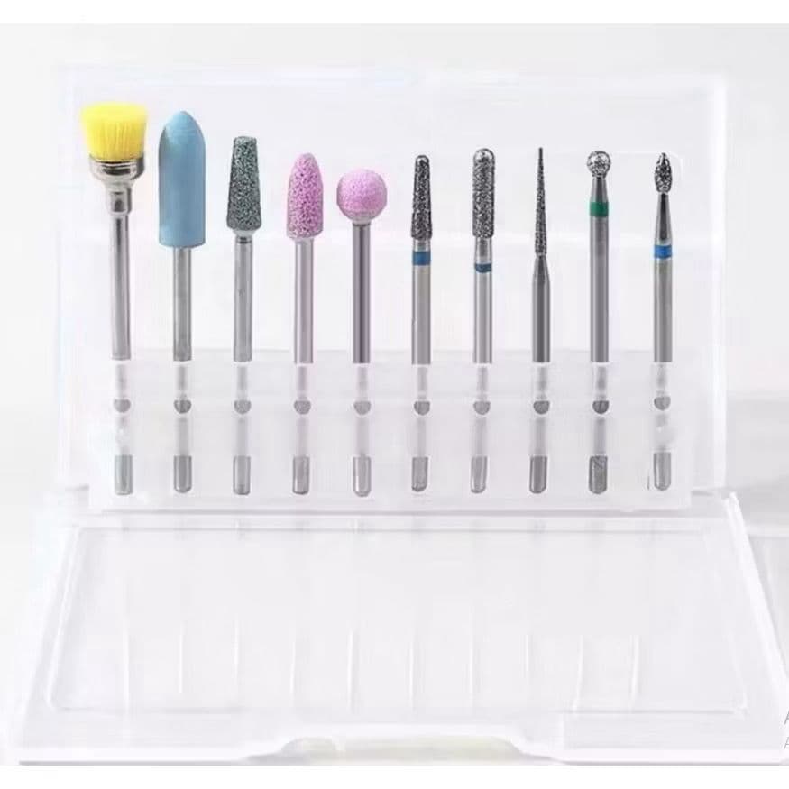 Kit 10 Brocas para Lixar Unhas Com caixa de armazenamento/ Polimento de Unhas Artísticas