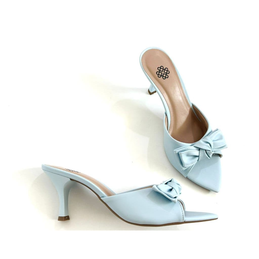 Tamanco Feminino Bico Folha LISO Azul Claro Moda Sandália Mulher Salto Fino Médio