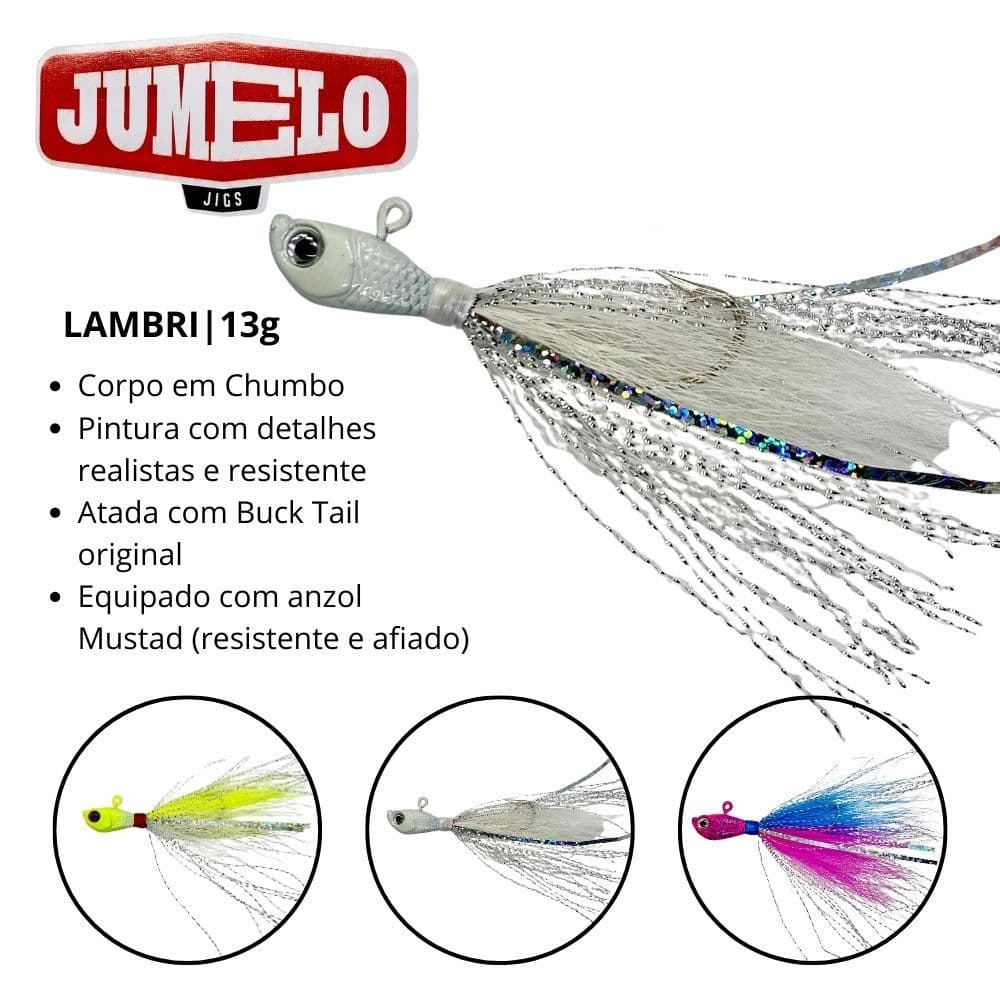 Isca artificial Jig para Tucunaré - Jig Jumelo Lambari 13g – Jumelo – Jig Buck Tail – Nó de Irmão