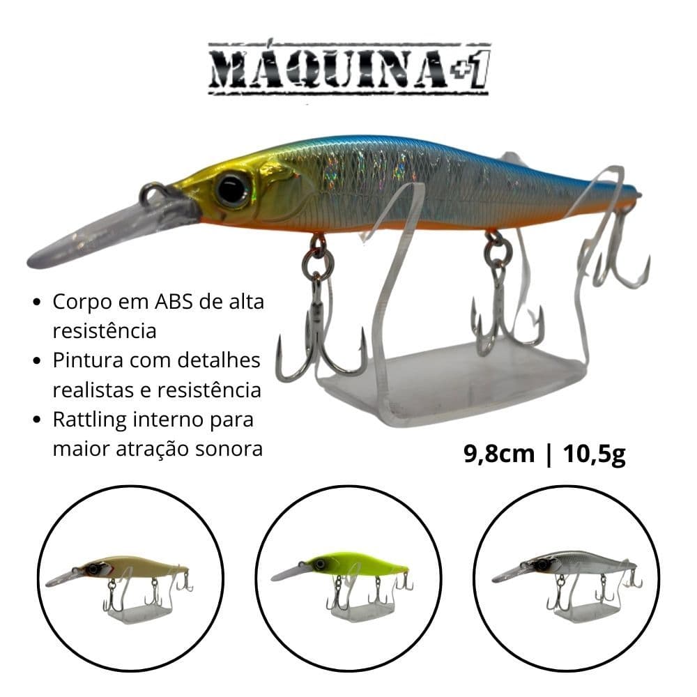 Isca artificial tucunaré – Máquina +1 – 9,8cm 10,5g – Iscas Yara – Plug de meia água