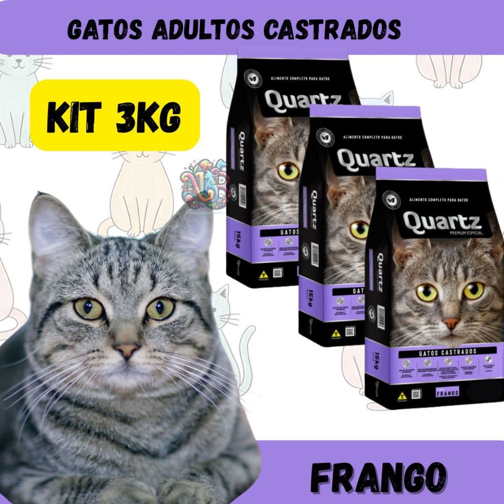 Quartz Ração Premium Especial Gatos Castrados Frango 3kg