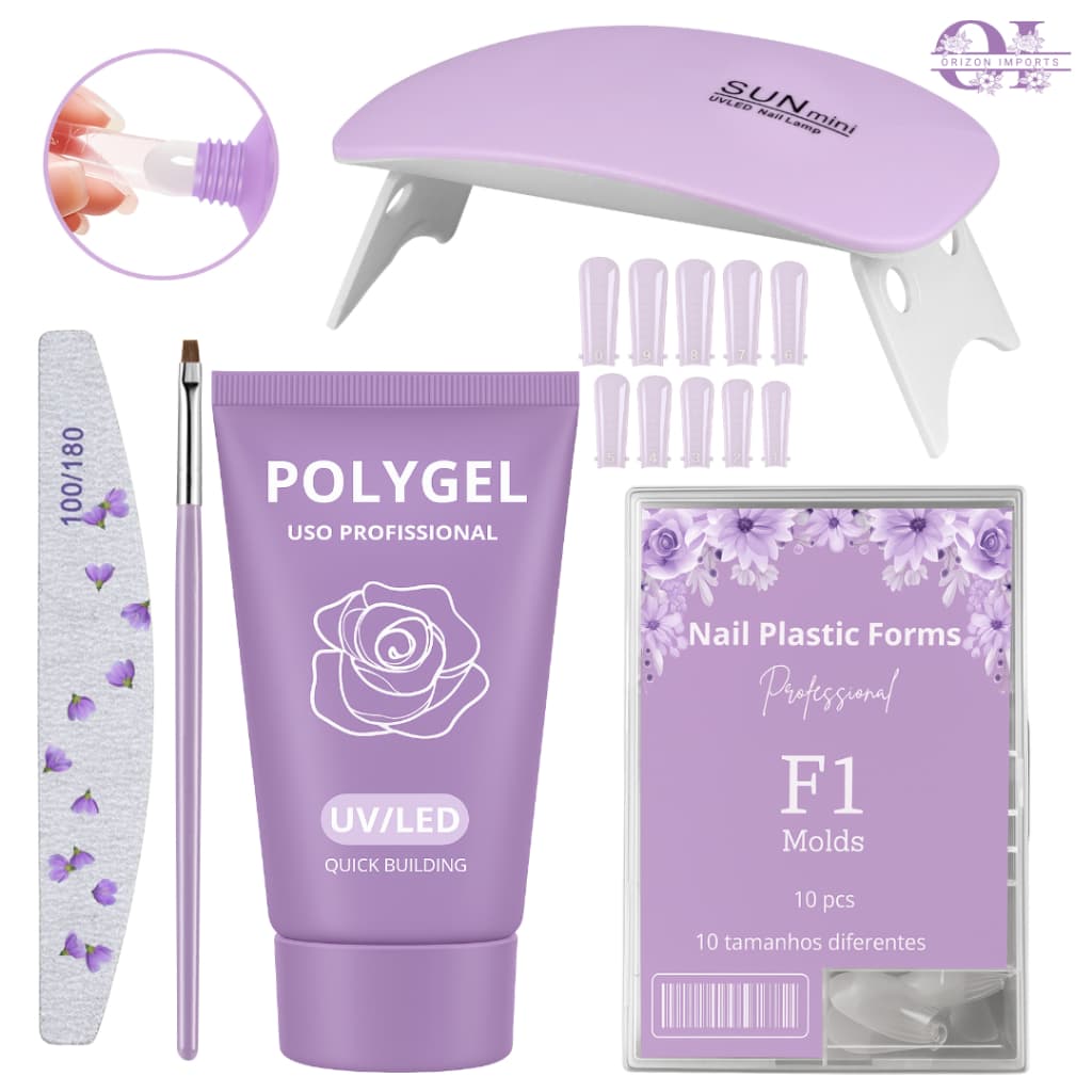 KIT POLYGEL + CABINE LED UV + MOLDE F1 + PINCEL