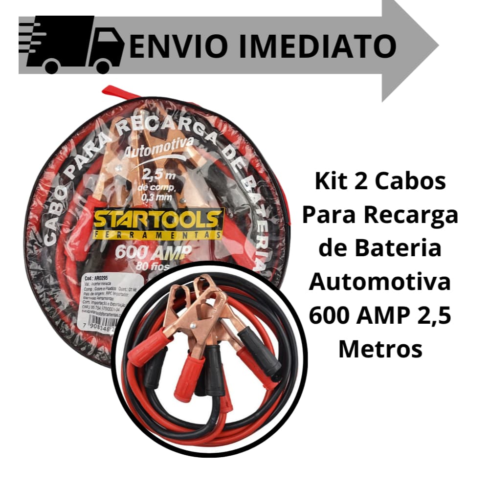 Cabo Chupeta Carregador Bateria 600 amp 2.5m Carro Caminhão Moto