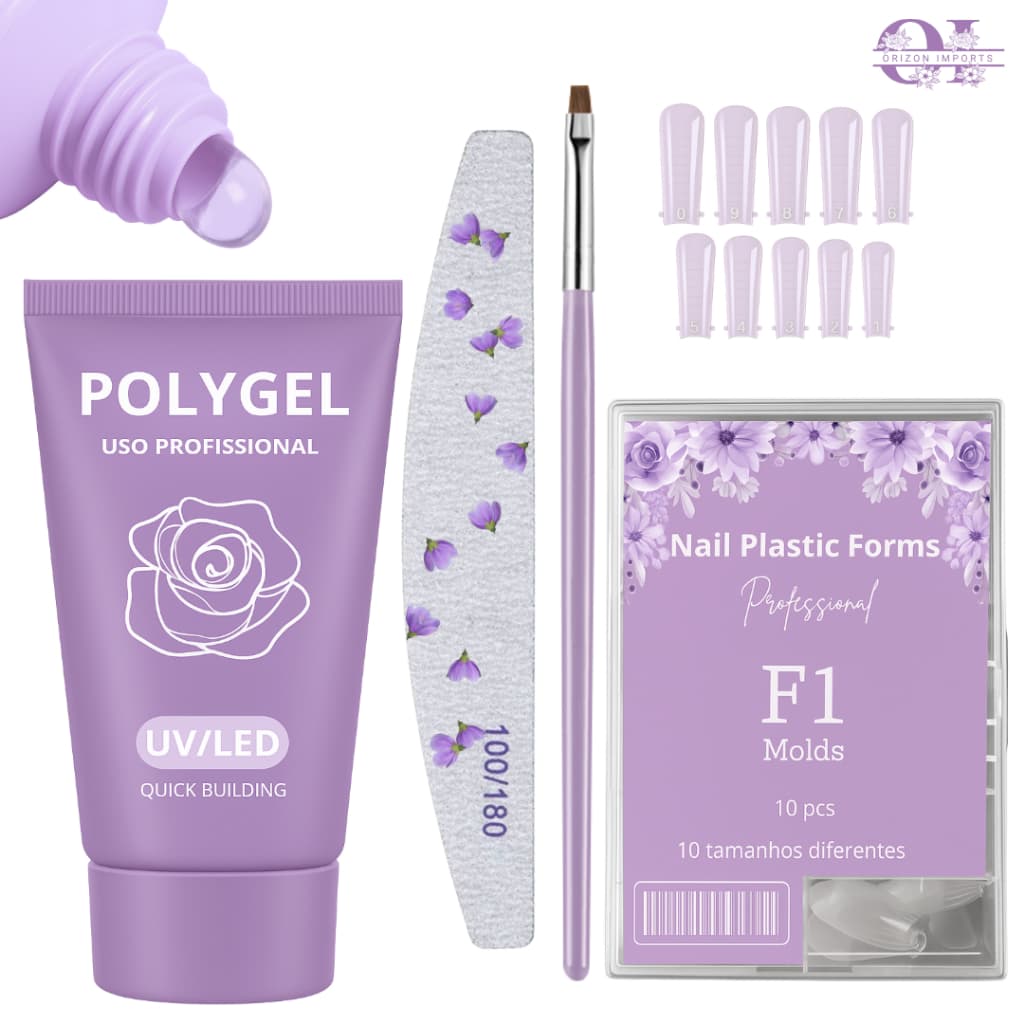 KIT POLYGEL + LIXA 100/180 + PINCEL + MOLD F1