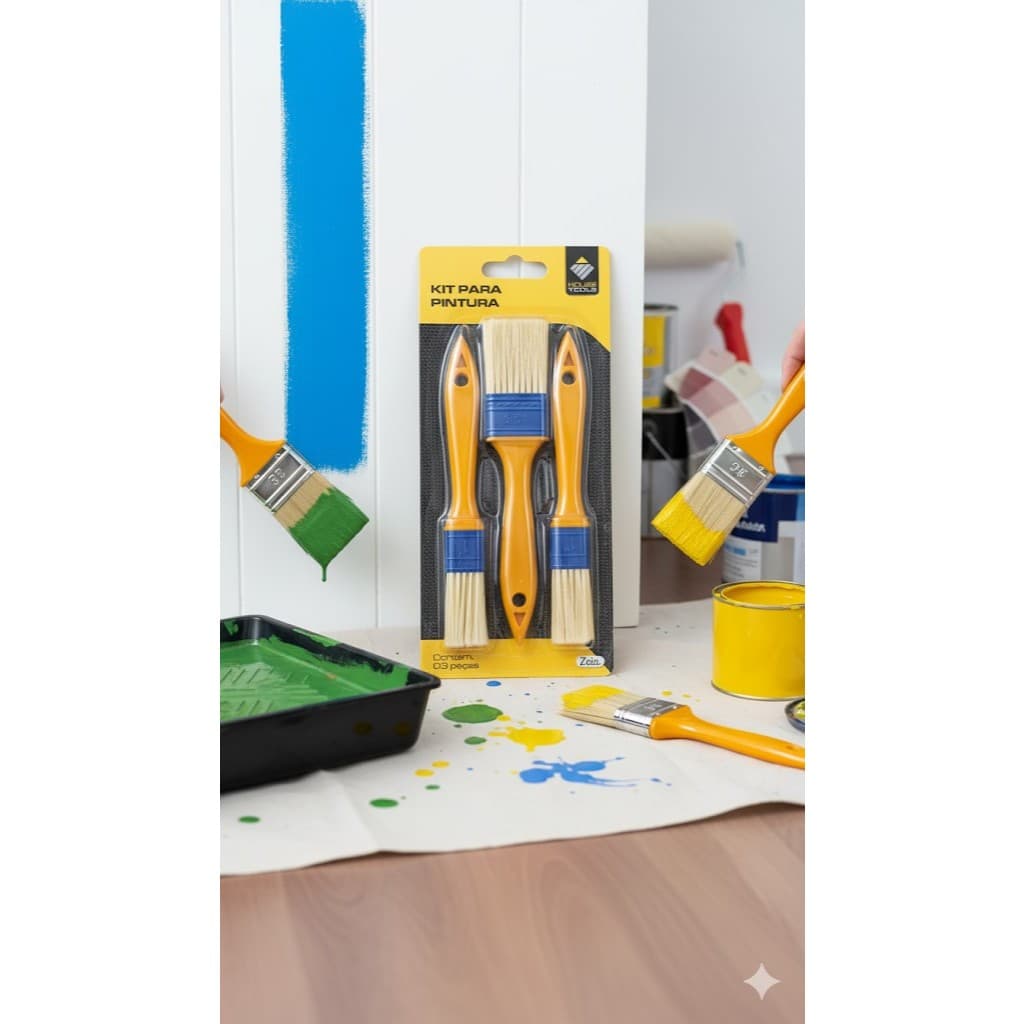 Kit Pintura com 3 Pincéis ideal para cantos de parede cerdas macias promoção