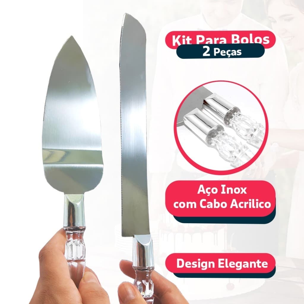 Kit Faca e Pá para confeiteiro Festas e Casamentos Cabo em Acrílico