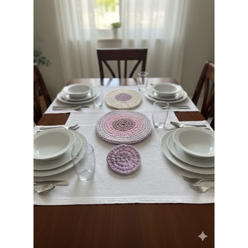 Centro de mesa decorativo - toalha mesa-artesanal-croche-fio de malha