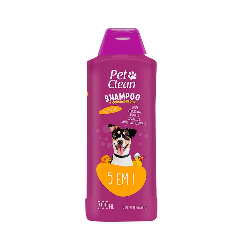 Shampoo e Condicionador 5 em 1 Pet Clean Cães e Gatos 700ml