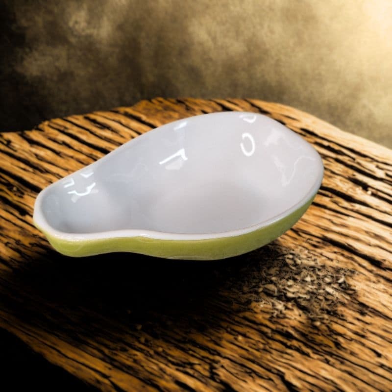 Bowl, tigela, cumbuca formato pera, cerâmica, verde e branco, 300ml, formato da fruta, elegante, Majestosa Casa.