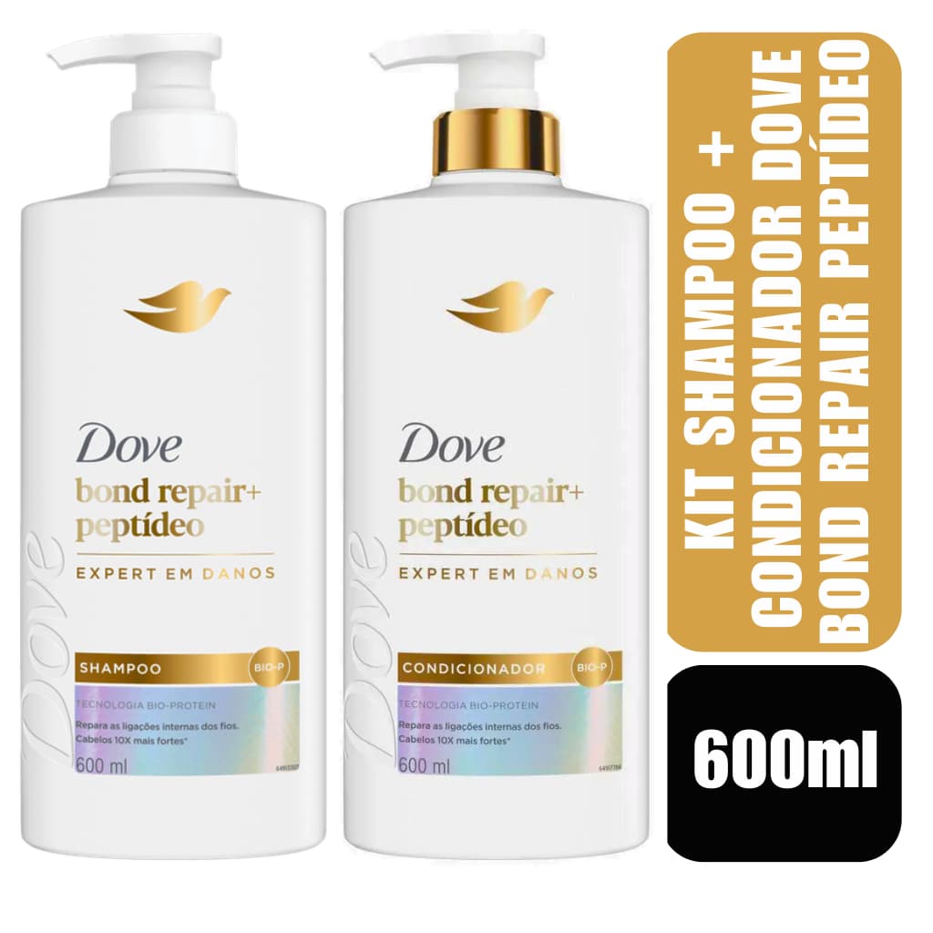 Kit Shampoo + Condicionador Dove Bond Repair Peptídeo Pump 600ml