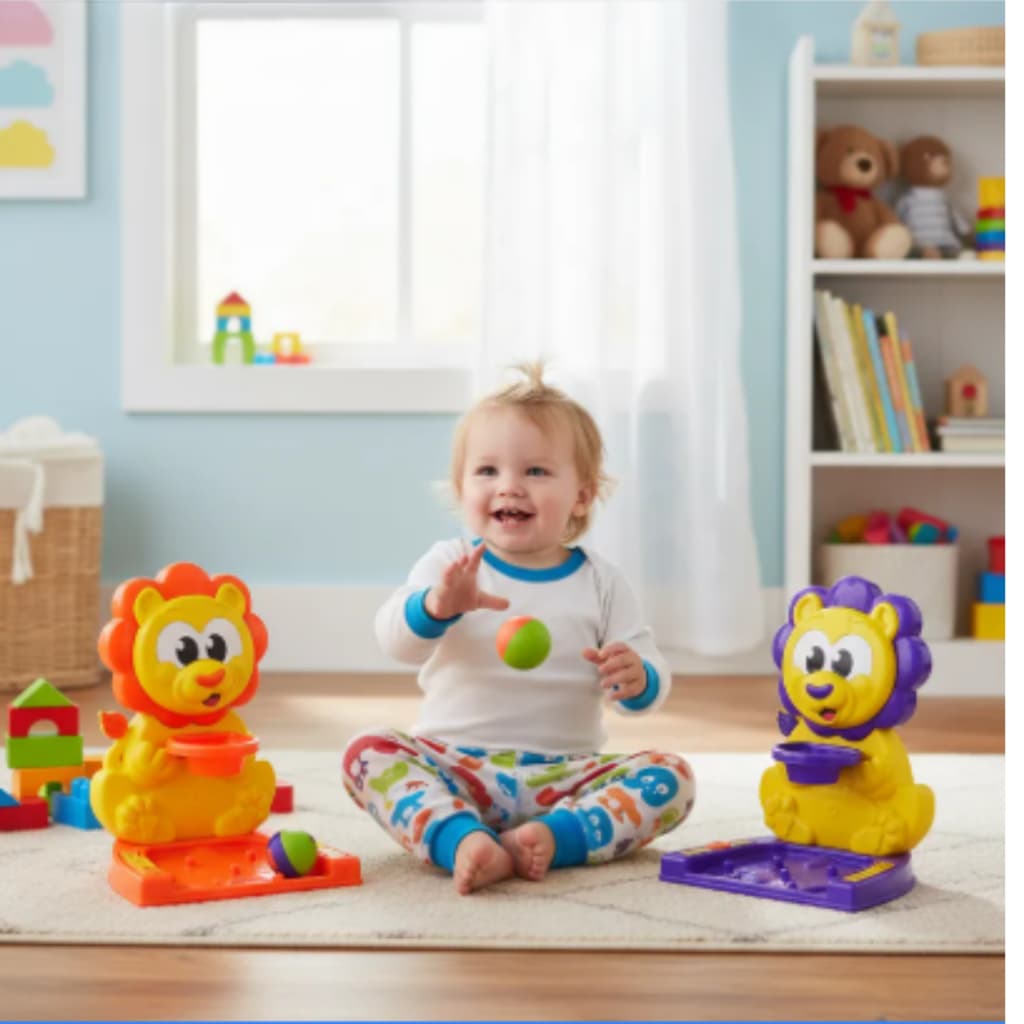 Brinquedo Cesta de Basquete Infantil Bebê Leão Com Bolinha Com Barulho Educativo Maior de 12 Meses