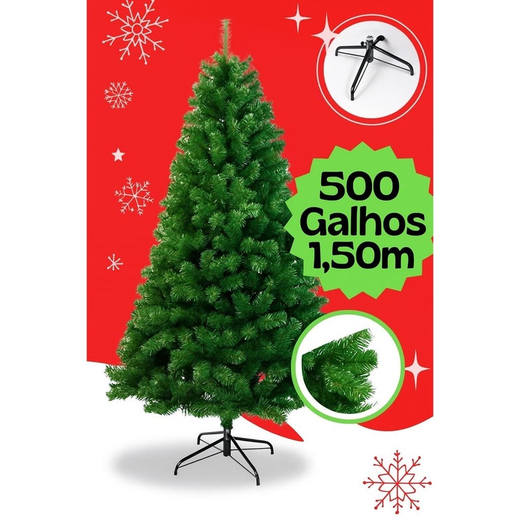 Árvore de Natal 150cm 500 Galhos Cheia Grande Luxo Decoração de Natal 2025