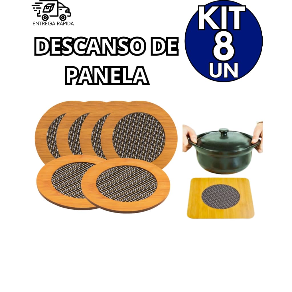 Kit 8 Descanso de Panela Bambu Alta Qualidade Casa Cozinha Buffet Pratico Restaurante Lanchonete