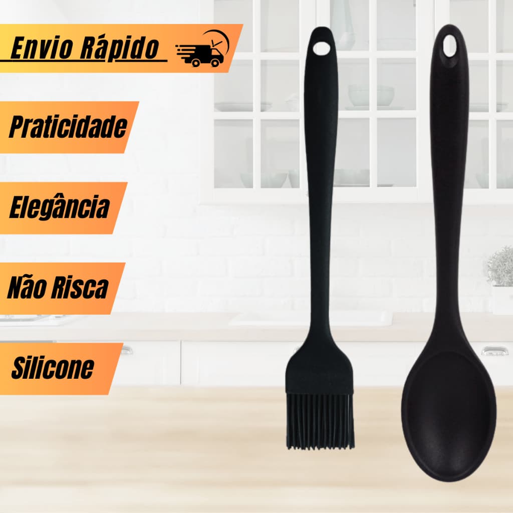 Kit Colher de Silicone + Pincel para Panela Anti Aderente não risca