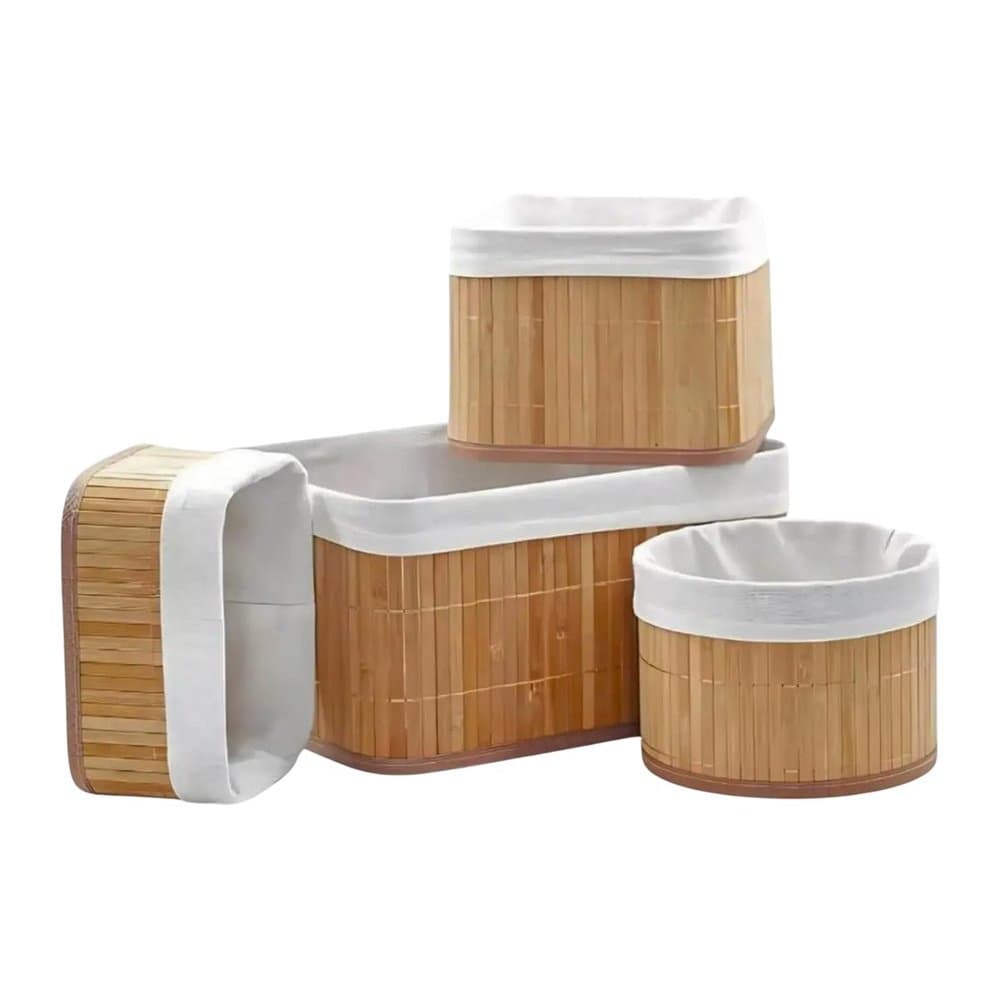 Cesto Organizador Kit com 4 Multiuso em Bambu Natural