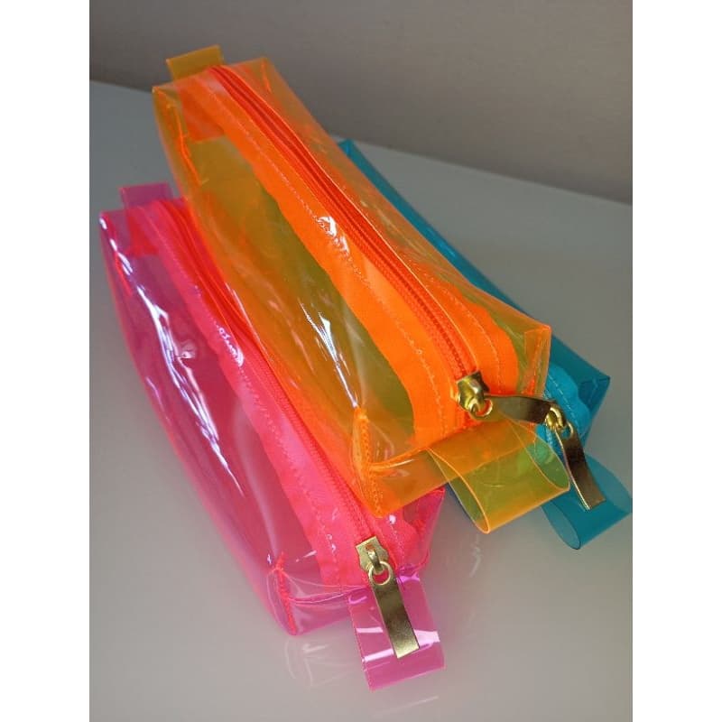ESTOJO ESCOLAR TRANSPARENTE COLORIDO,ESTOJO TUBINHO, – ESCOLAR, MAQUIAGEM E ORGANIZAÇÃO!