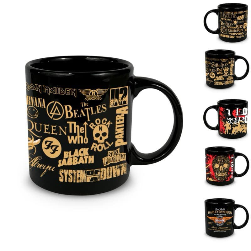 Caneca Rock Caveira Personalizada Cerâmica 320mL Bandas