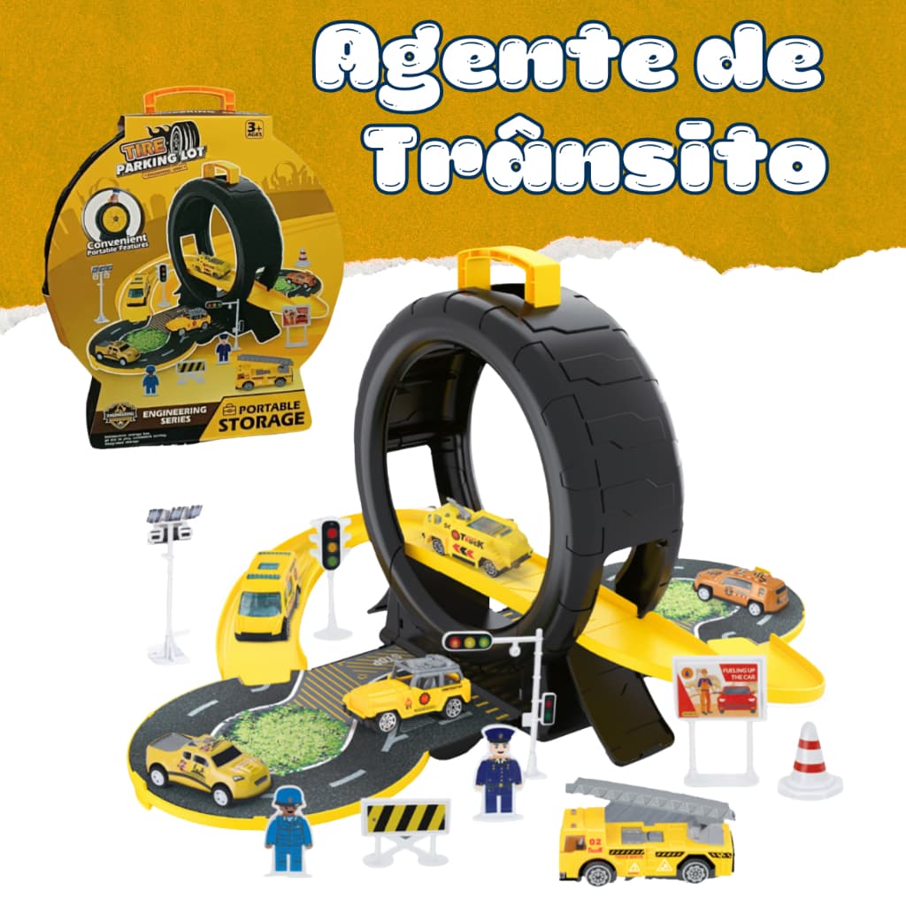 Pista de Carrinhos Maleta de Transporte Brinquedo Infantil de Montar Amarelo Criança Transito
