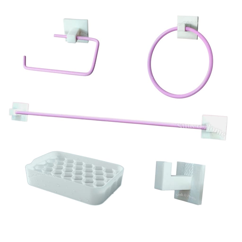 Kit Banheiro Rosa Fita Dupla Face Quadrado Metal ABS Acessórios de Banheiro Rosa Fita Dupla Face Saboneteira Rosa