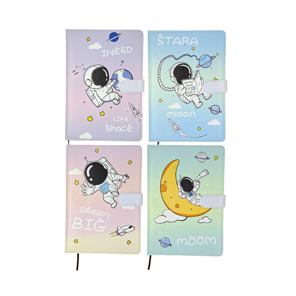 CADERNO A5 PAUTADO ASTRONAUTA FOFO CADERNETA PUFF FECHO MAGNÉTICO