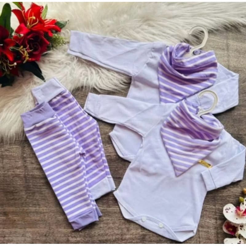 Conjunto bebê menina Body Manga Longa + Calça + Bandana