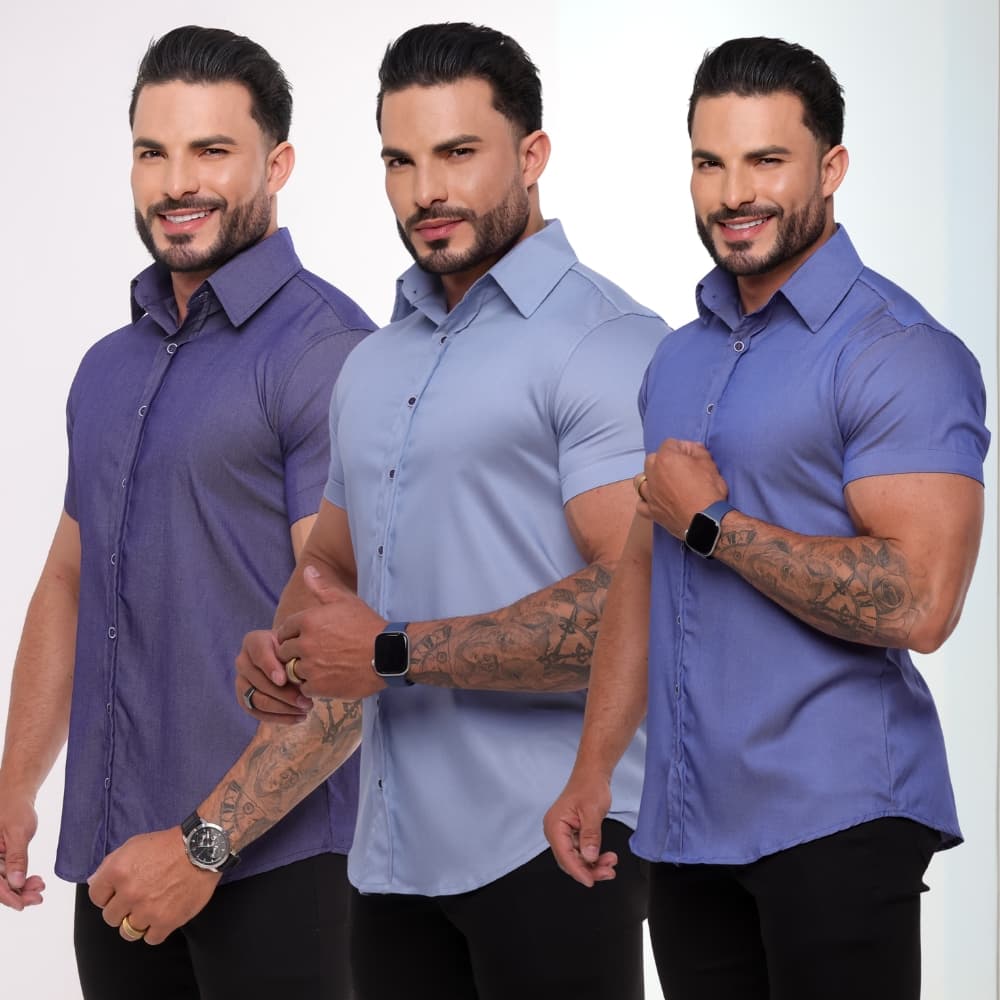 Camisa Masculina Tencel Jeans Elegante Leve Confortável Atemporal