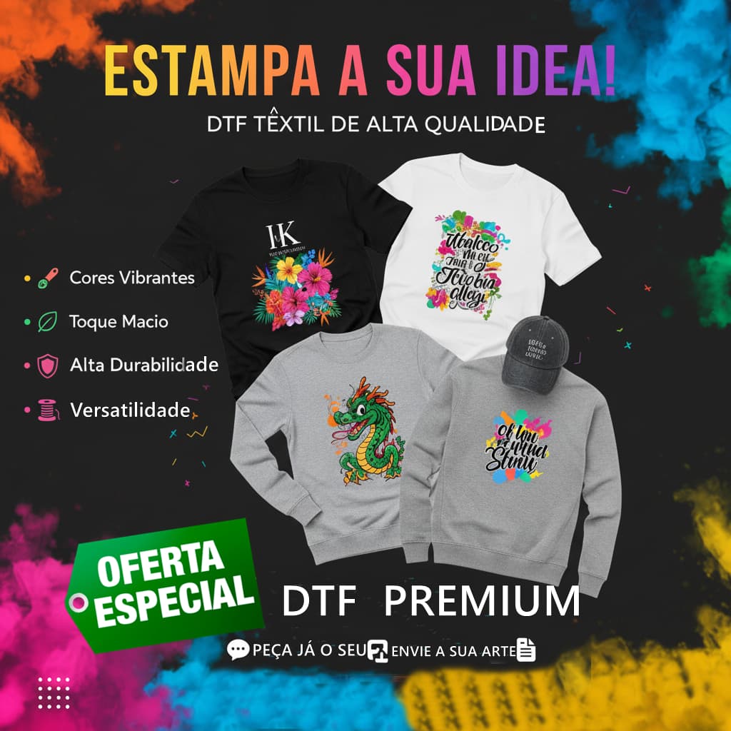 IMPRESSÃO DIGITAL DTF TÊXTIL *PARA TECIDO* (ENVIE SUA ARTE) QUALIDADE I3200 PARA QUALQUER TECIDO