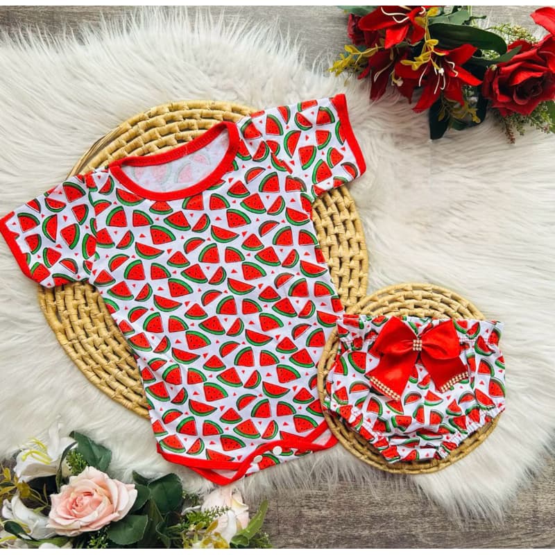 Conjunto bebe menina Body/ Tapa Fralda Melancia