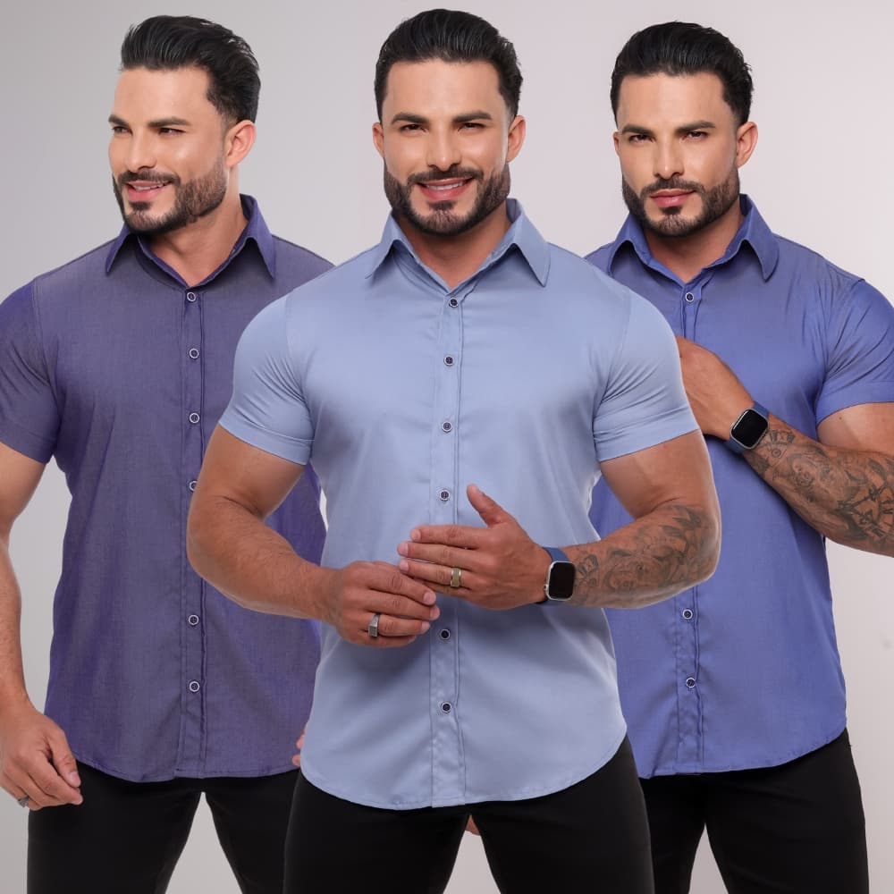 Camisa de Botão Masculina Jeans Tencel Basica Versátil Para Trabalho