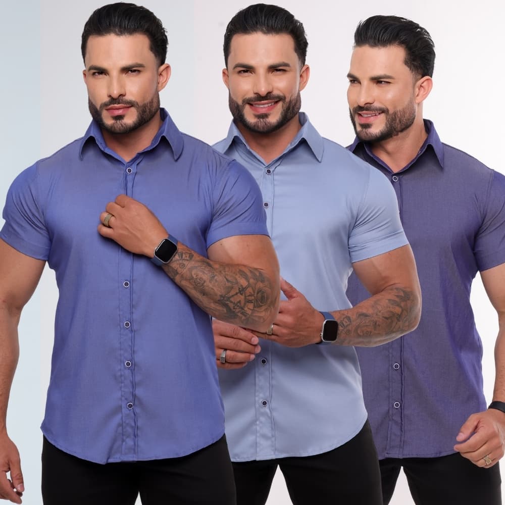 Camisa de Botão Jeans Tencel Masculina Casual Estilo Premium