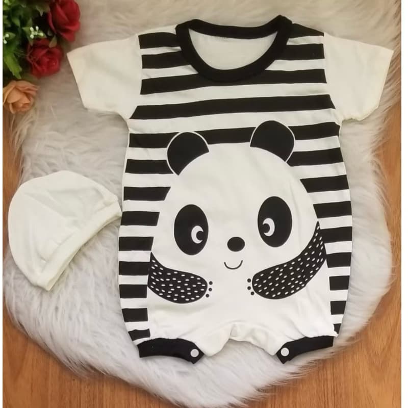 Macacão Curto / Panda para meninos Macacao verão com touca Infantil