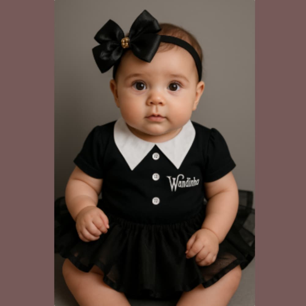Body Bebe Wandinha Temático Mesversario fantasia Infantil