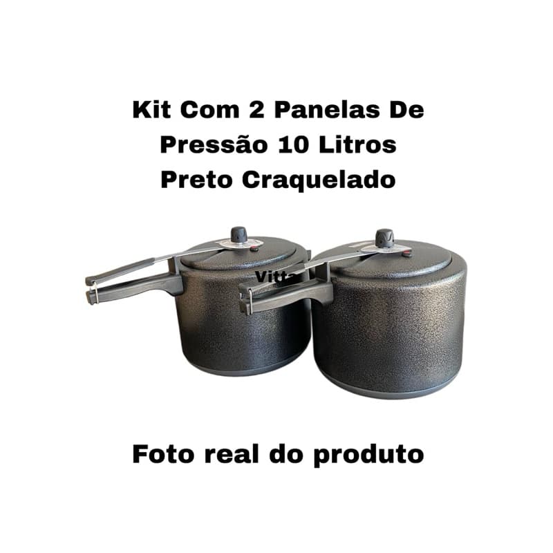 KIT COM 2 PANELAS DE PRESSÃO 10,0 LITROS - FECHAMENTO INTERNO - PRETO CRAQUELADO
