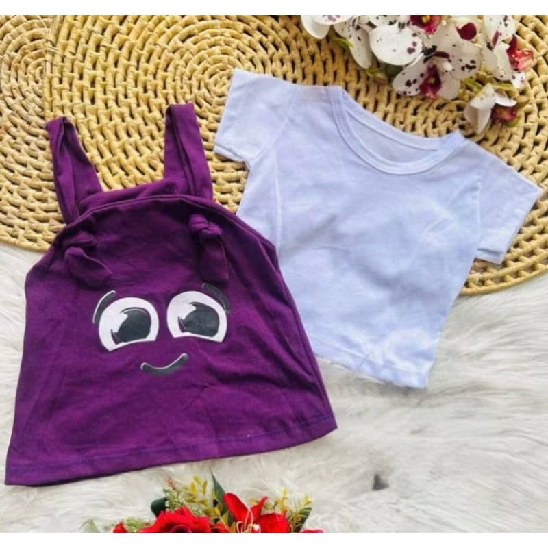 Romper vestido jardineira + camisa Bolofofos