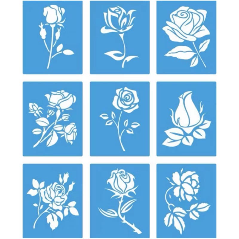 Kit Stencil Flores Rosas Molde Pintura 9 Pcs 13x10cm