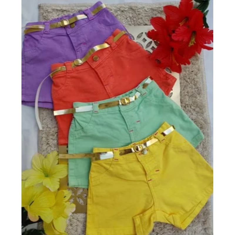 shorts bebê menina blogueirinha colorido / com cinto